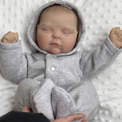 20 Inches 3D Skin Soft Body Closed Eyes Reborn Doll In Gray Clothes- Peaches