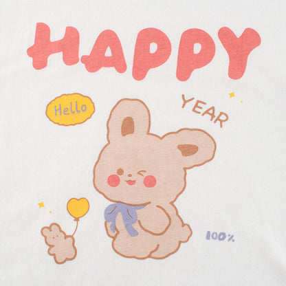 White Bear Cartoon Crew Neck Short Sleeve T-Shirt