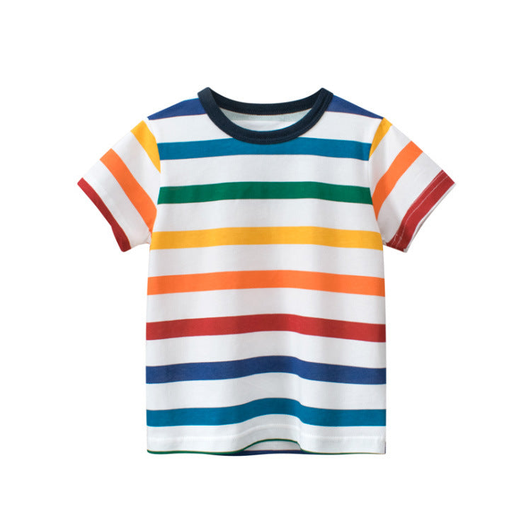 Rainbow Stripe Crew Neck Short Sleeve T-Shirt