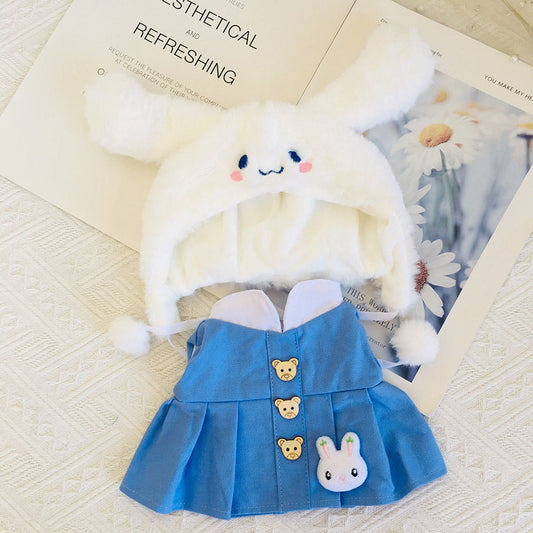 Cinnamon Dog hat big rabbit blue skirt for 30cm Reborn Dolls