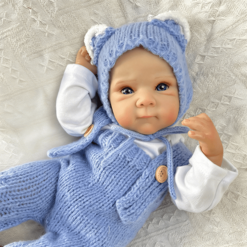 18 Inches Blue Eyes Bettie Reborn Baby Girl In Blue Knitted Bodysuit