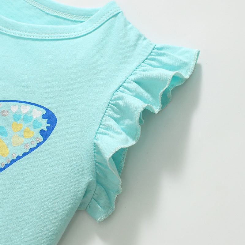 Cartoon Butterfly Cotton Short Sleeve T-Shirt for Girls