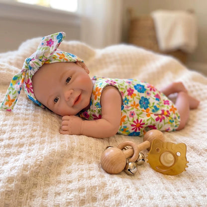 20cm Full Silicone Vivienne Mini Reborn Baby Girl in Floral Jumpsuit