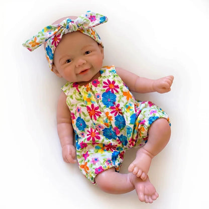 20cm Full Silicone Vivienne Mini Reborn Baby Girl in Floral Jumpsuit
