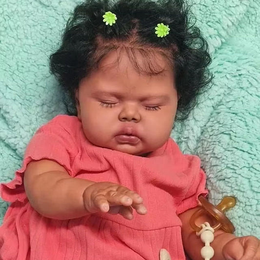 24 Inches Closed Eyes Dark Skin Cuddly Reborn Baby Girl-Pickle