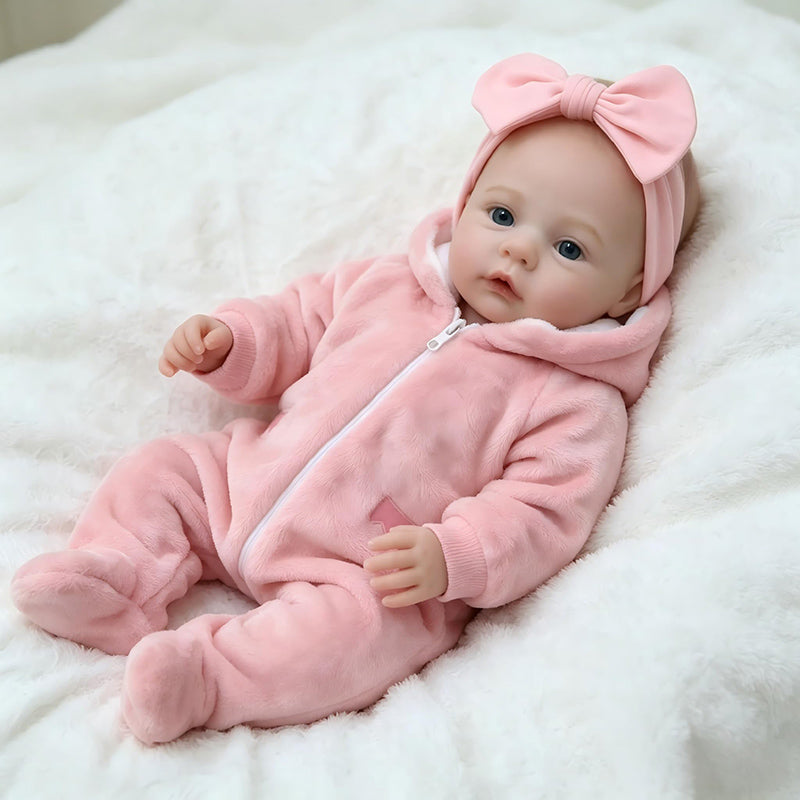 18 Inches Blue Eyes Reborn Baby Girl In Pink plush Outfits-Meadow