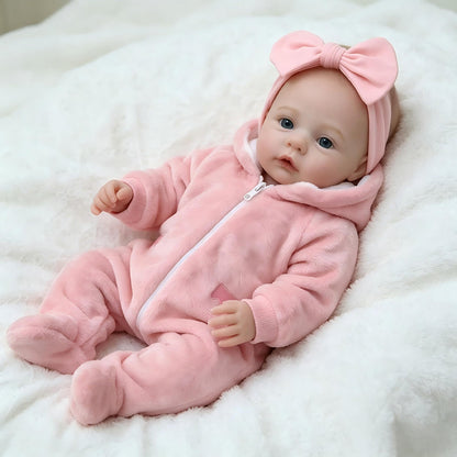 18 Inches Blue Eyes Reborn Baby Girl In Pink plush Outfits-Meadow
