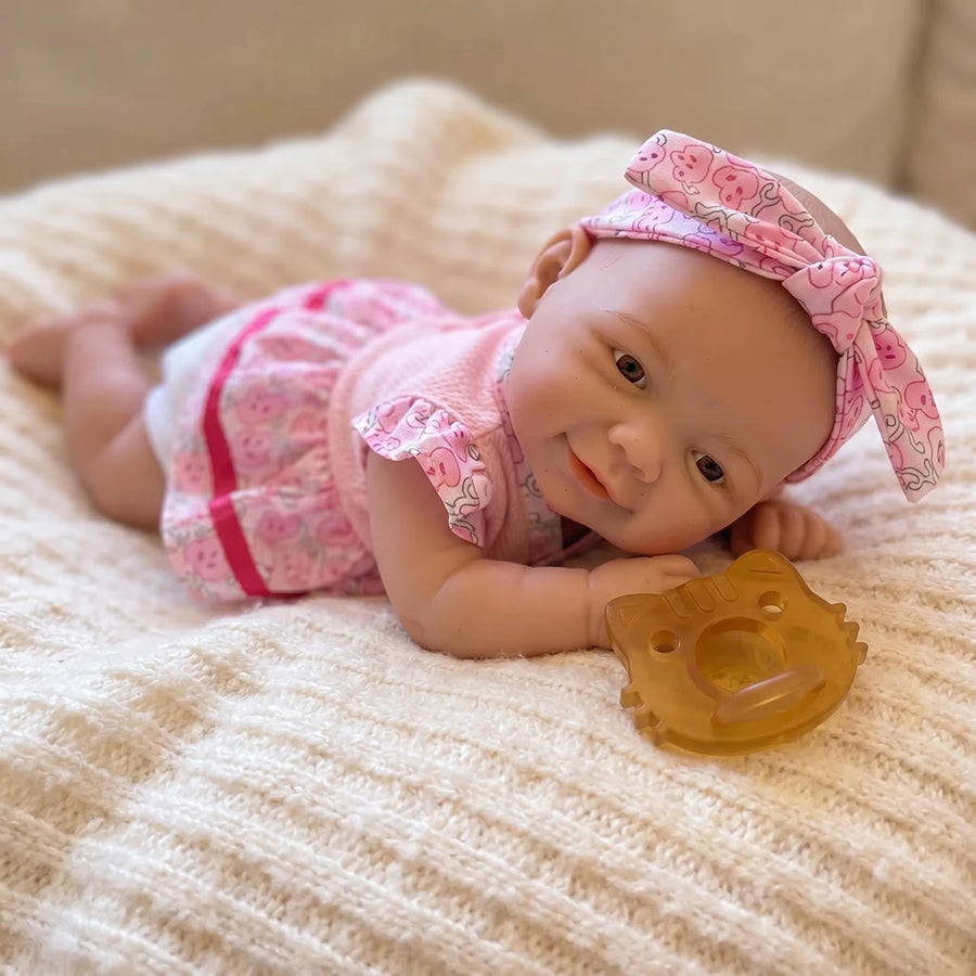 20cm Full Silicone Vivienne Reborn Doll Girl in Pink Floral Dress