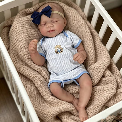 48cm Lifelike Sleeping Reborn Doll Pascale In Blue Stripes Outfits