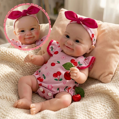 30cm Full Silicone Maddie Smile Reborn Baby Girl in Pink Cherry Outfits