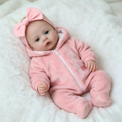 18 Inches Blue Eyes Reborn Baby Girl In Pink plush Outfits-Meadow