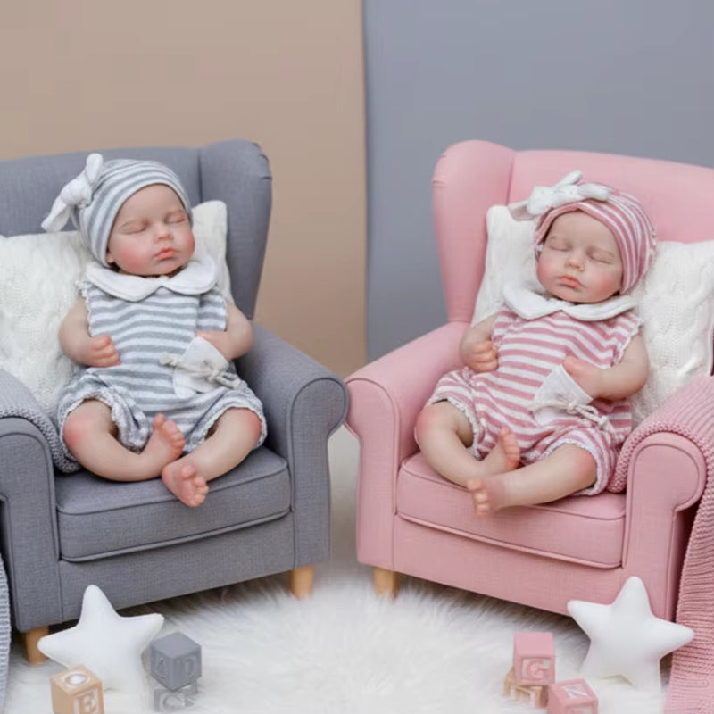 30cm Lifelike Closed Eyes Silicone Loulou Reborn Twin Girls In Stripes Clothes