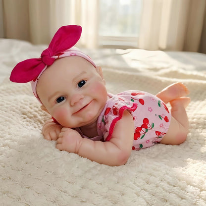 30cm Full Silicone Maddie Smile Reborn Baby Girl in Pink Cherry Outfits