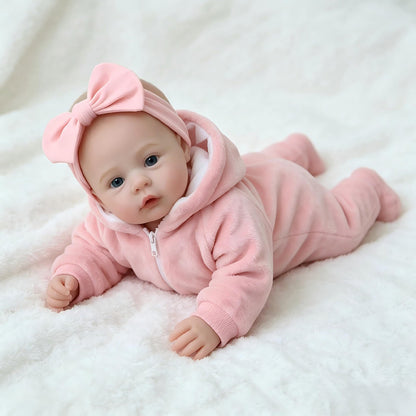 18 Inches Blue Eyes Reborn Baby Girl In Pink plush Outfits-Meadow