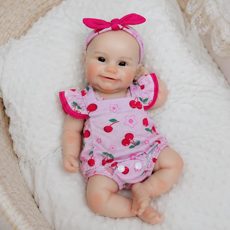 30cm Full Silicone Maddie Smile Reborn Baby Girl in Pink Cherry Outfits
