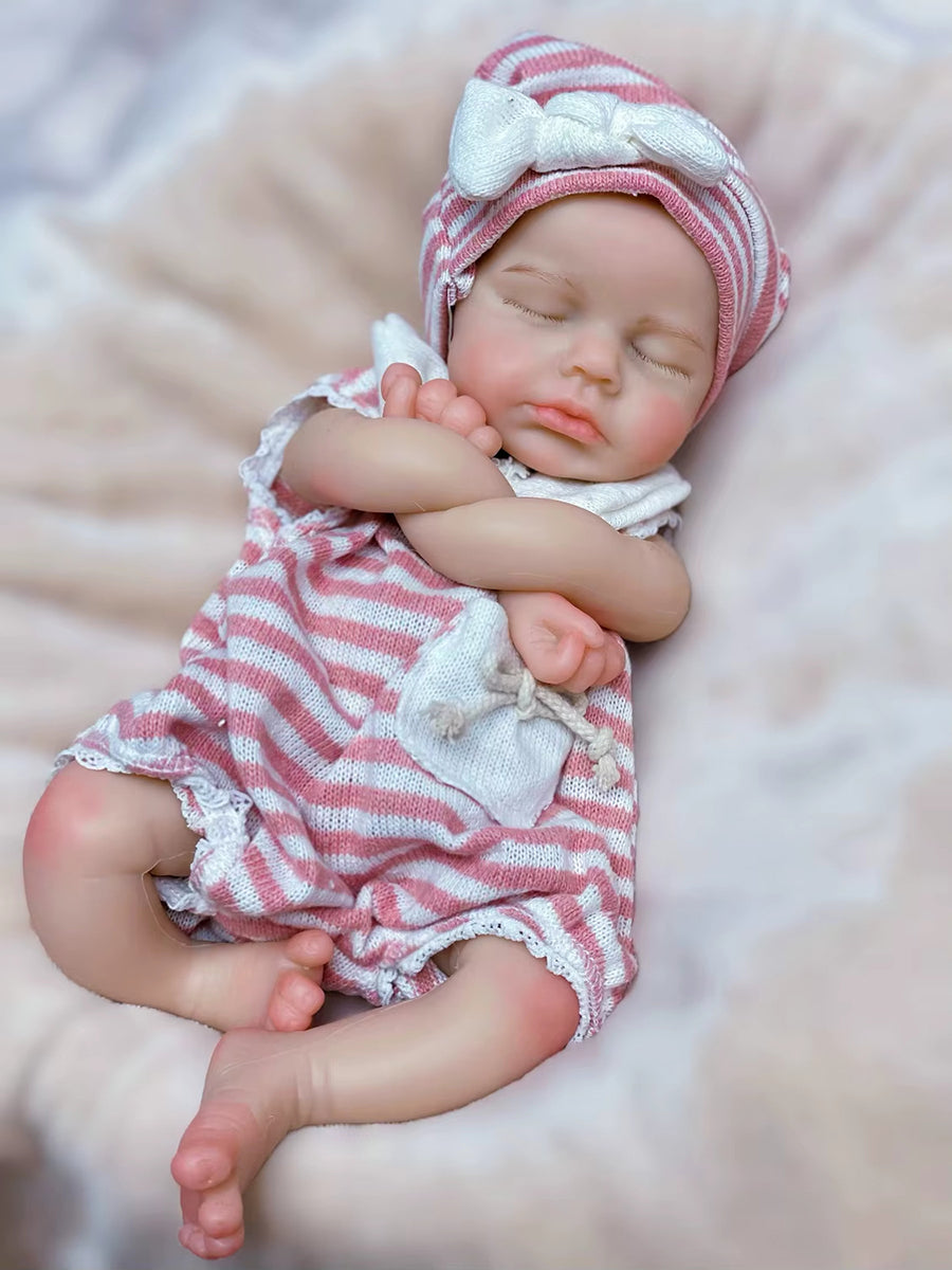 30cm Lifelike Closed Eyes Silicone Loulou Reborn Twin Girls In Stripes Clothes