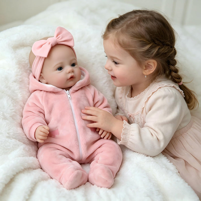 18 Inches Blue Eyes Reborn Baby Girl In Pink plush Outfits-Meadow