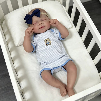 48cm Lifelike Sleeping Reborn Doll Pascale In Blue Stripes Outfits