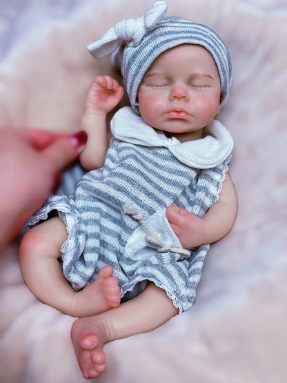 30cm Lifelike Closed Eyes Silicone Loulou Reborn Twin Girls In Stripes Clothes