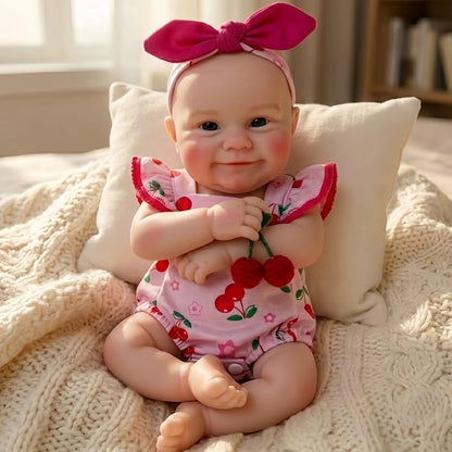 30cm Full Silicone Maddie Smile Reborn Baby Girl in Pink Cherry Outfits