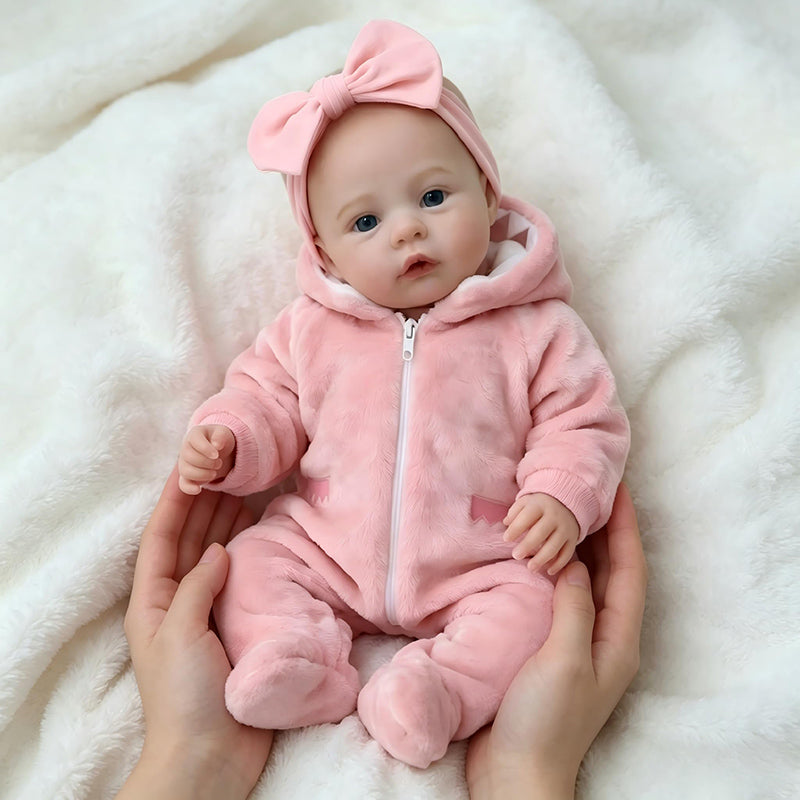 18 Inches Blue Eyes Reborn Baby Girl In Pink plush Outfits-Meadow