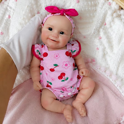 30cm Full Silicone Maddie Smile Reborn Baby Girl in Pink Cherry Outfits