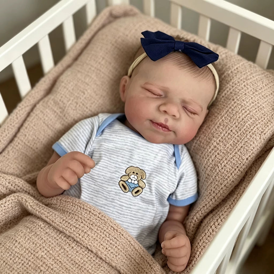 48cm Lifelike Sleeping Reborn Doll Pascale In Blue Stripes Outfits