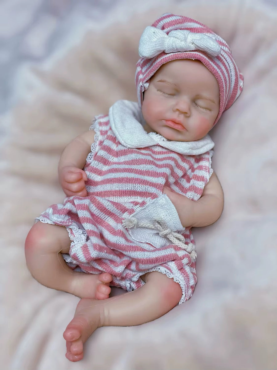 30cm Lifelike Closed Eyes Silicone Loulou Reborn Twin Girls In Stripes Clothes