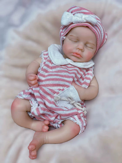 30cm Lifelike Closed Eyes Silicone Loulou Reborn Twin Girls In Stripes Clothes