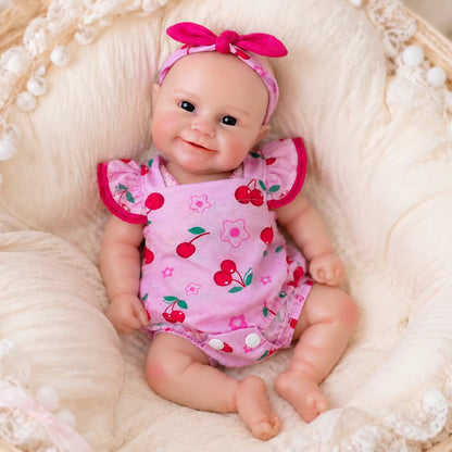 30cm Full Silicone Maddie Smile Reborn Baby Girl in Pink Cherry Outfits