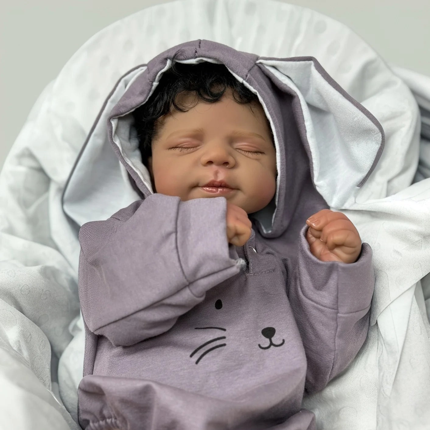 45cm Closed Eyes Dark Skin Short Hair Reborn Doll Girl-Pascale