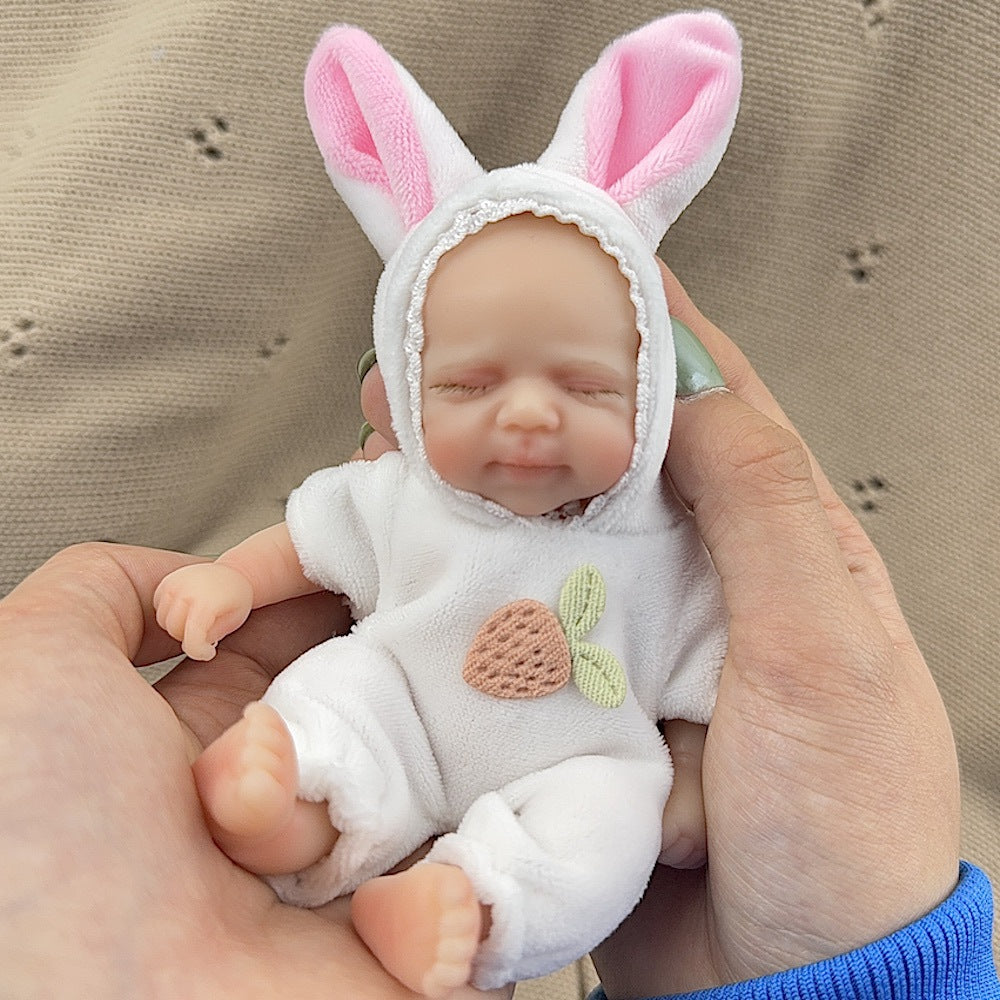 15cm Silicone Closed Eyes Pascale Mini Reborn Doll in White Rabbit Outfits
