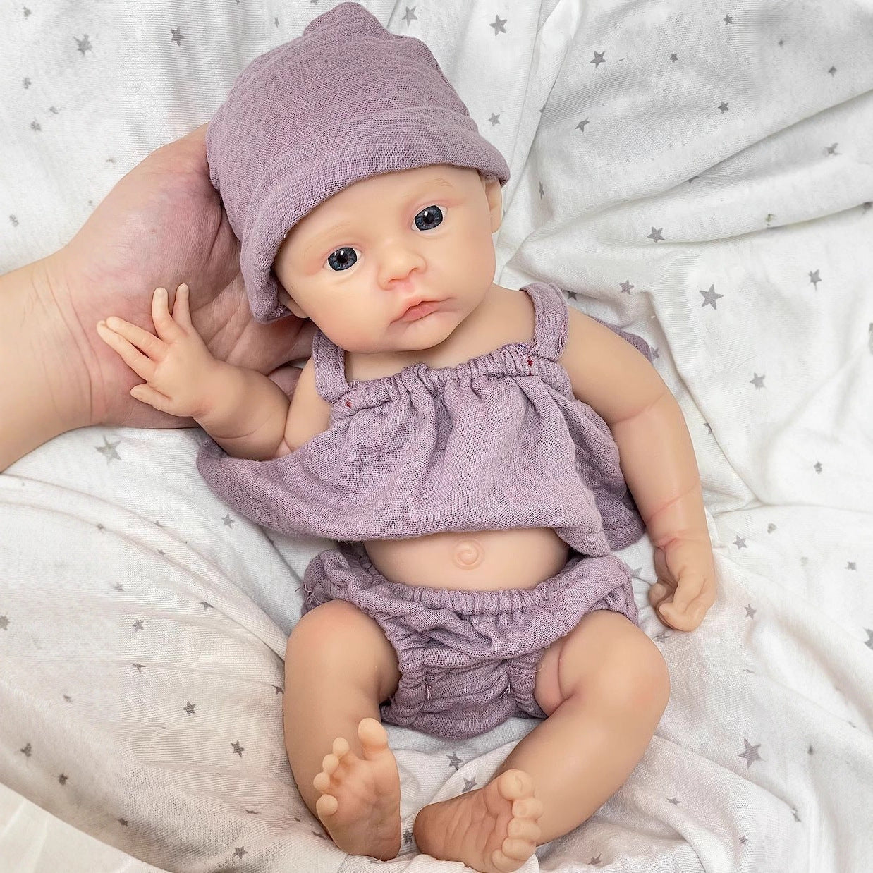 30cm Soft Full Silicone Blue Eyes Reborn Baby Girl In Purple Clothes- Meadow