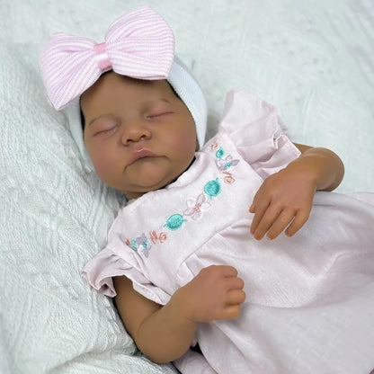 48cm Closed Eyes Dark Skin Soft Body Reborn Baby Levi in Pink Dress