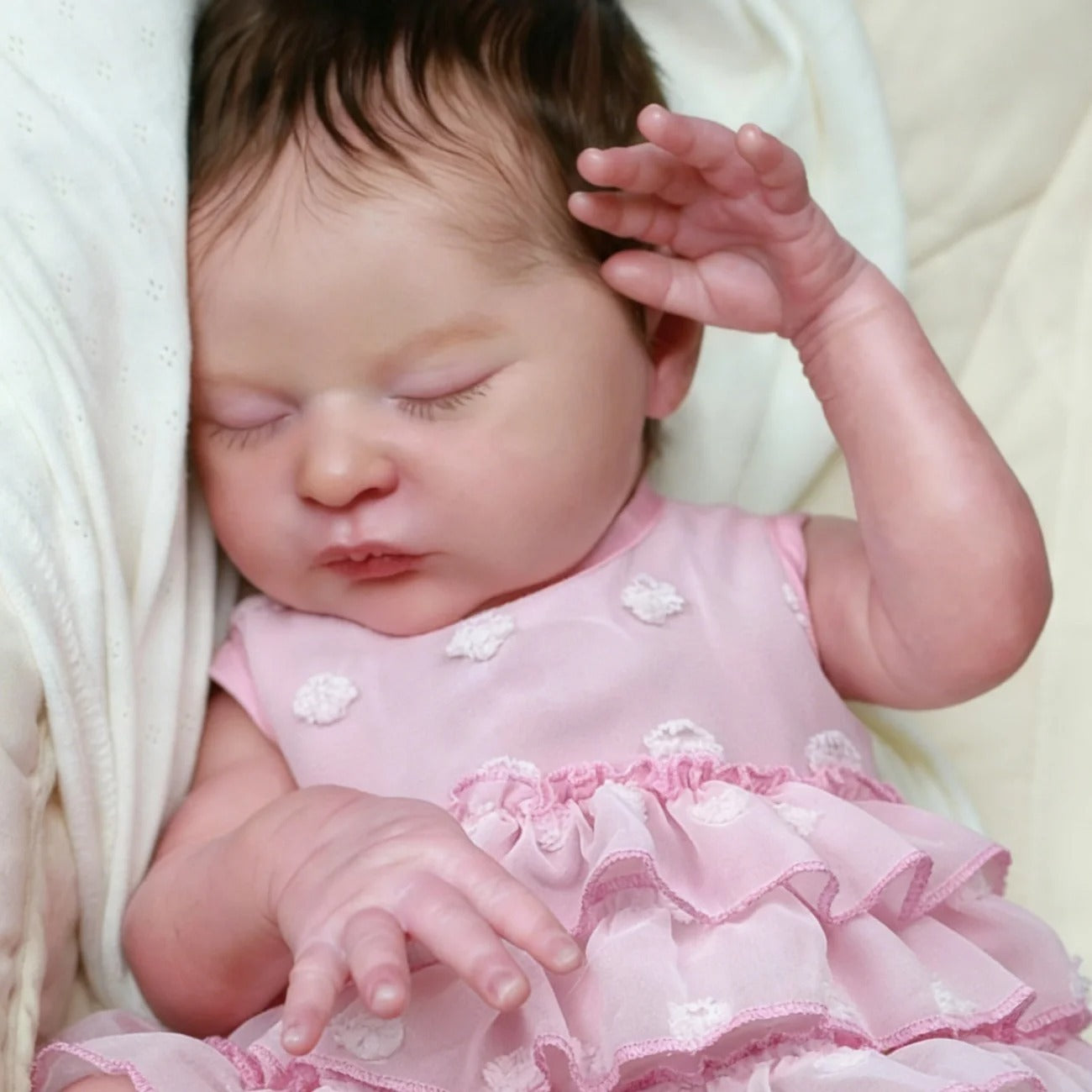 20 Inches Lifelike Closed Eyes Short Hair Laura Reborn Baby Girl In Pink Dress
