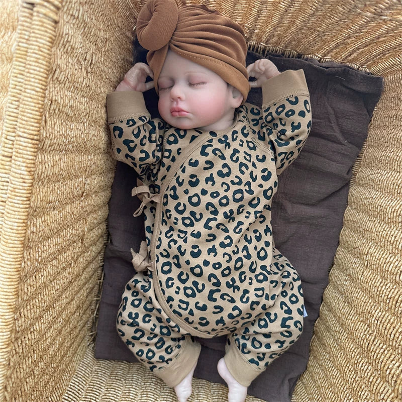 20 Inches Cute Closed Eyes Reborn Doll Loulou in Leopard Print clothes