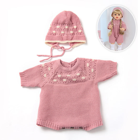 Polka-Dot Knitted Romper & Hat 2-Piece Set for 22 Inches/55cm Reborn Dolls
