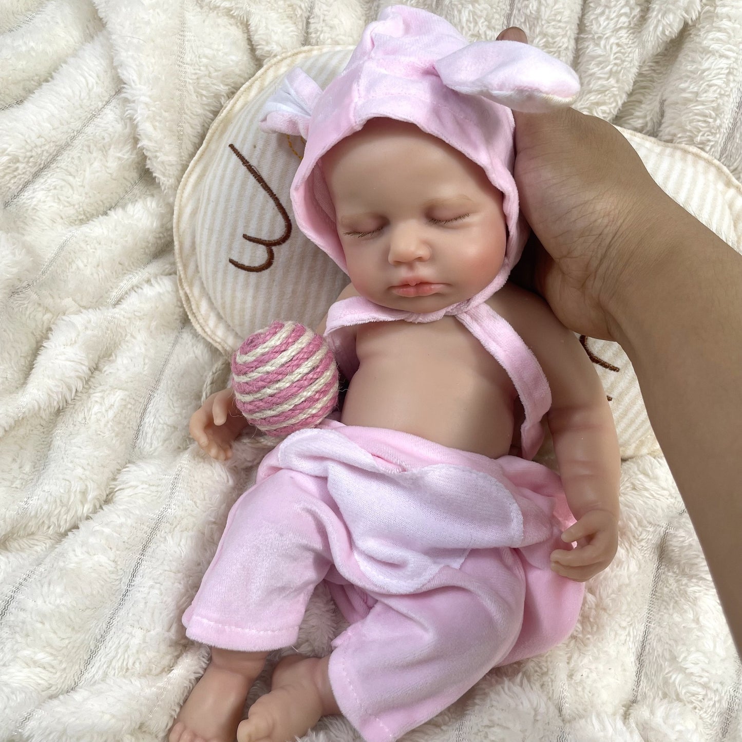 30cm Full Silicone Asleep Loulou Reborn Doll Girl In Pink Clothes