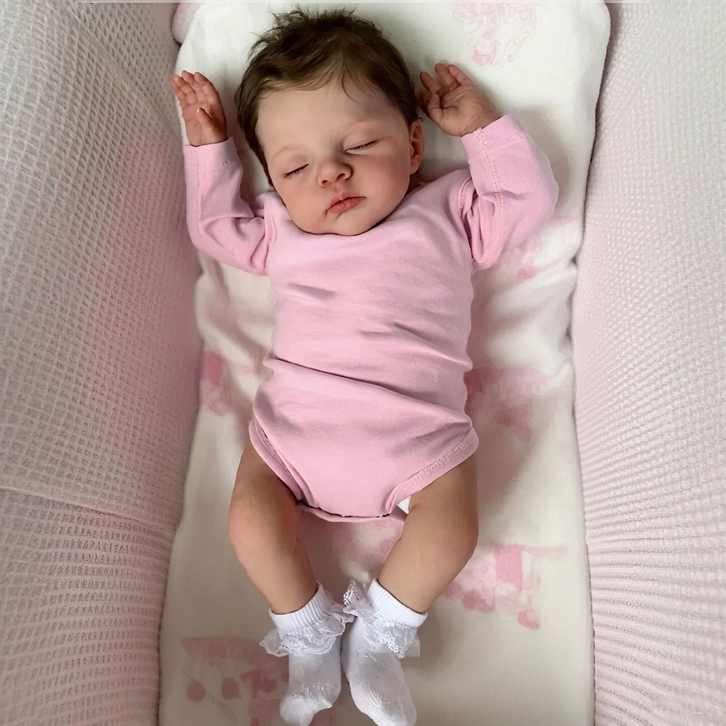 18 Inches Lifelike Soft Body Closed Eyes Reborn Doll Irys In Pink Clothes