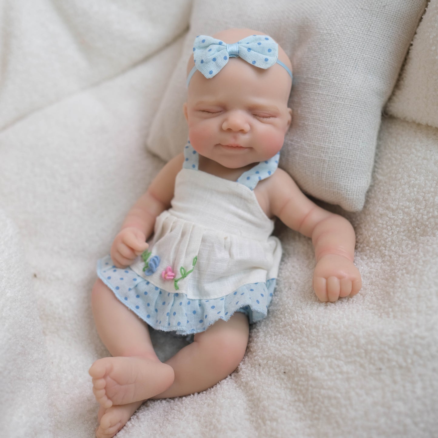 20cm Full Silicone Pascale Reborn Baby Girl In Blue Dress