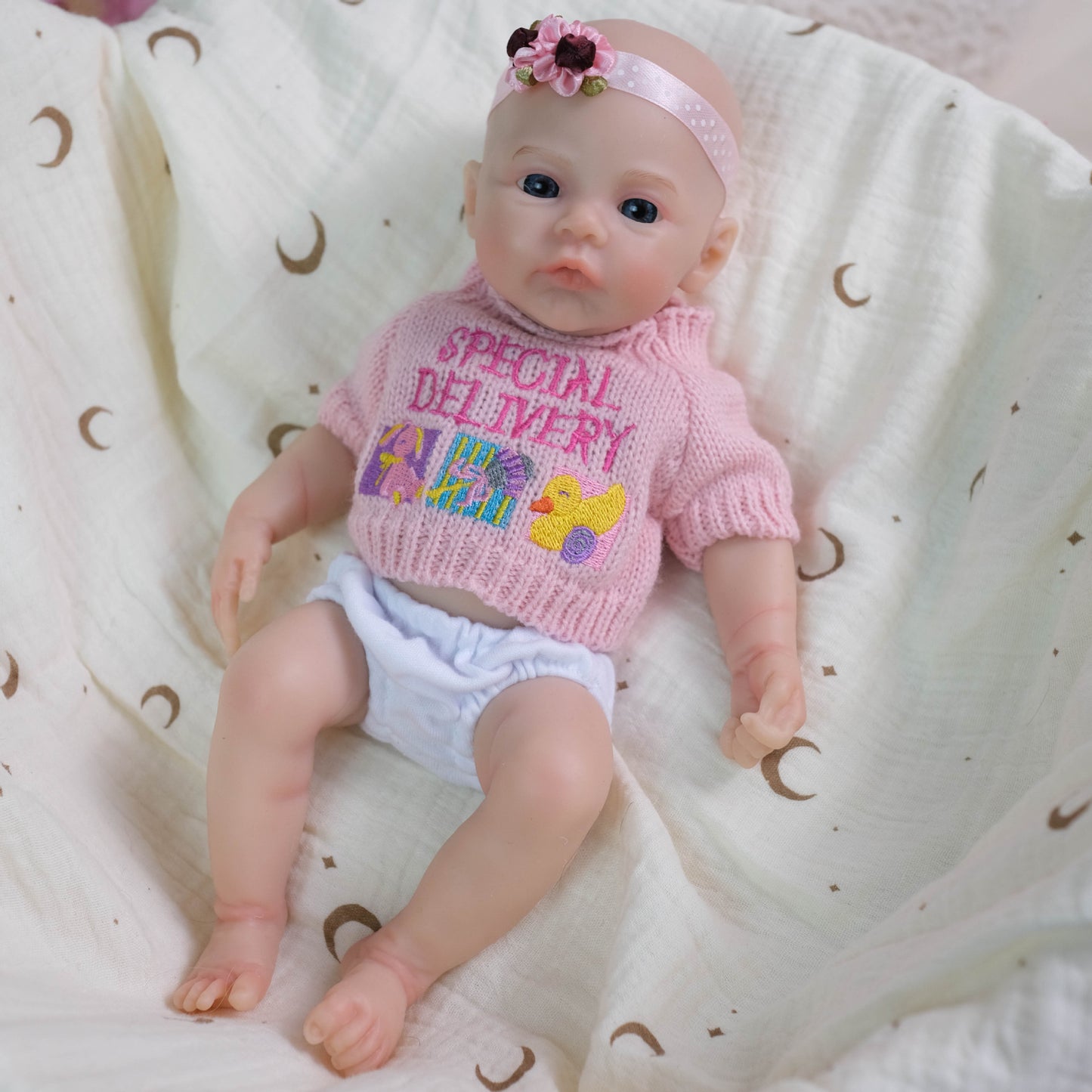 30cm Soft Full Silicone Meadow Reborn Baby Girl In Pink Sweater