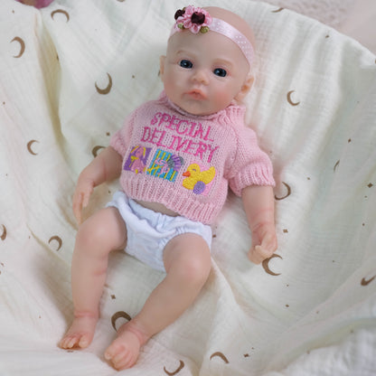 30cm Soft Full Silicone Meadow Reborn Baby Girl In Pink Sweater