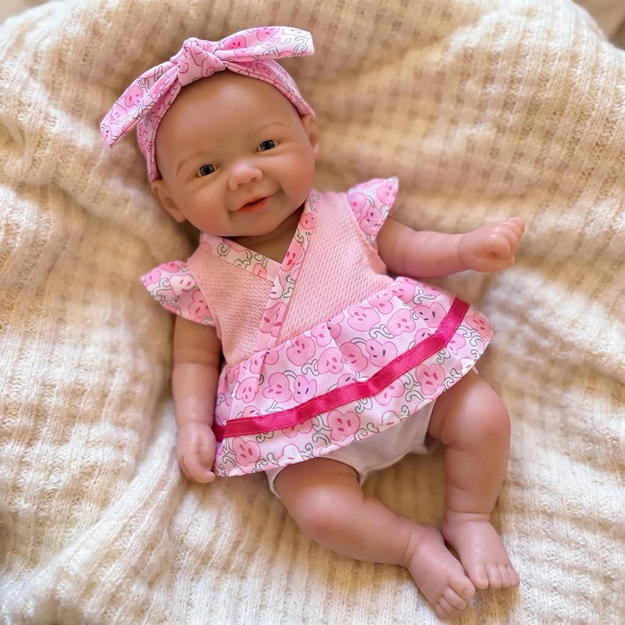 20cm Full Silicone Vivienne Reborn Doll Girl in Pink Floral Dress
