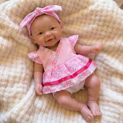 20cm Full Silicone Vivienne Reborn Doll Girl in Pink Floral Dress