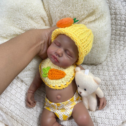 30cm Lifelike Silicone Asleep Loulou Dark Skin Reborn Doll In Yellow Outfits