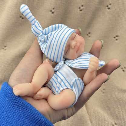 15cm Silicone Closed Eyes Pascale Mini Reborn Doll in Blue Stripes Outfits