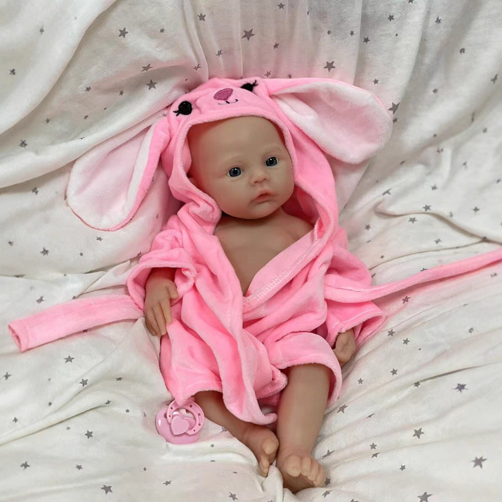 30cm Soft Full Silicone Blue Eyes Reborn Baby Girl In pink bathrobe- Meadow