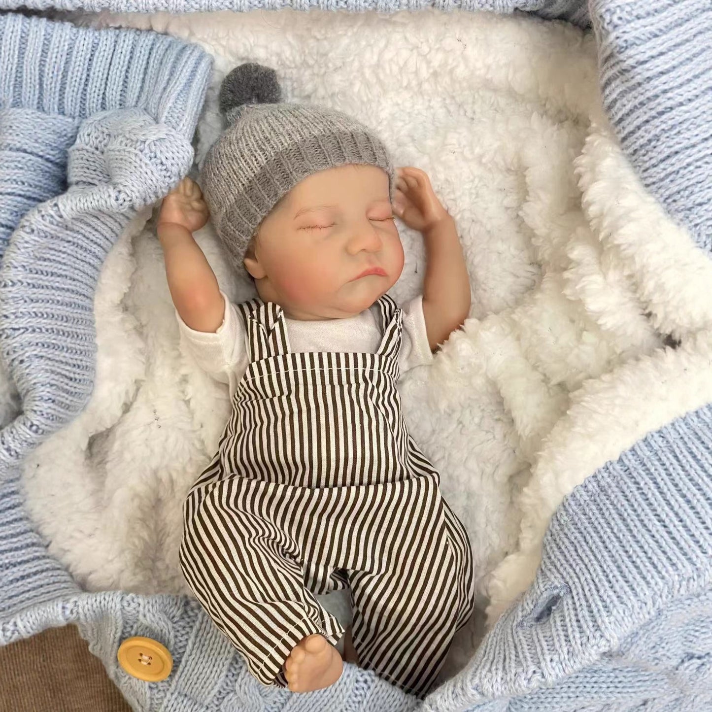 30cm Lifelike Sleeping Mini Reborn Dolls In Stripe Clothes-Levi
