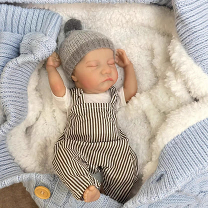 30cm Lifelike Sleeping Mini Reborn Dolls In Stripe Clothes-Levi