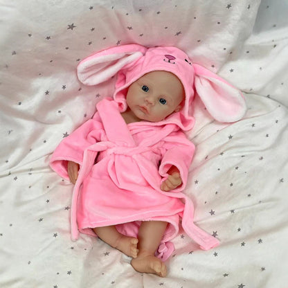 30cm Soft Full Silicone Blue Eyes Reborn Baby Girl In pink bathrobe- Meadow